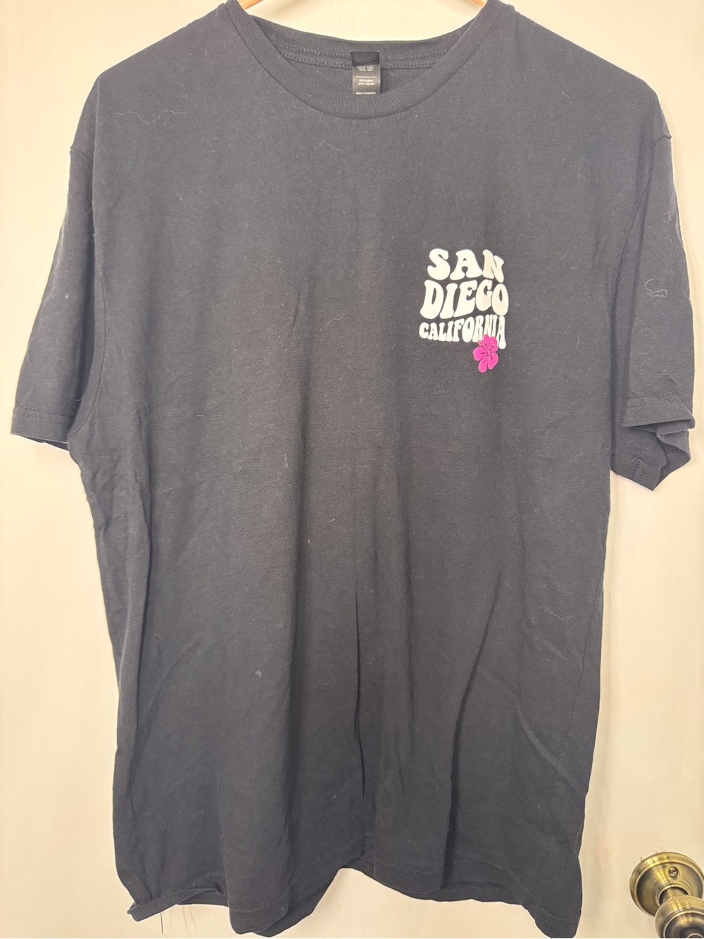 Gildan Black San Diego California Graphic Tee with Pink Flower